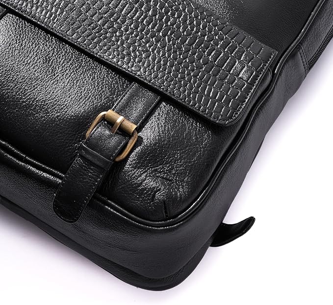 15.6" Luxury Black Leather Laptop Backpack for Men & Women. Leather Bag for Professional Use in Office & Business