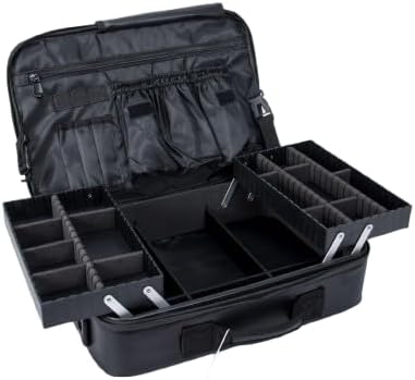 G&BPRO Crossbody Briefcase with Extending Tray System | All-in-One Mobile Workstation Laptop Travel Bag with Expandable Storage & Organizer Compartments - Black/Leather With Black Zipper