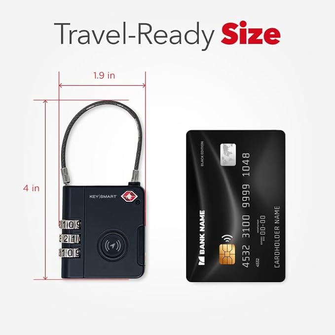 KeySmart SmartLock Tracking Luggage Locks, TSA Locks for Luggage, GPS Tracker, Combination Lock Compatible with Apple Find My App, Best Travel Essentials, Replaceable Non-Rechargeable Battery (3 Pack)