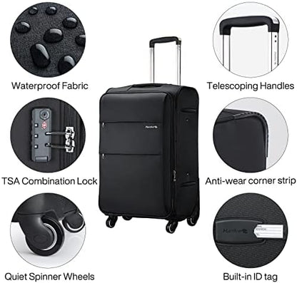 Hanke 24 Inch Expandable Luggage Large Suitcases with Wheels Softside Checked Luggage Rolling Suitcase with Lock Lightweight Travel Luggage for Men and Women 24 Inch Luggage.(Dark Gray)