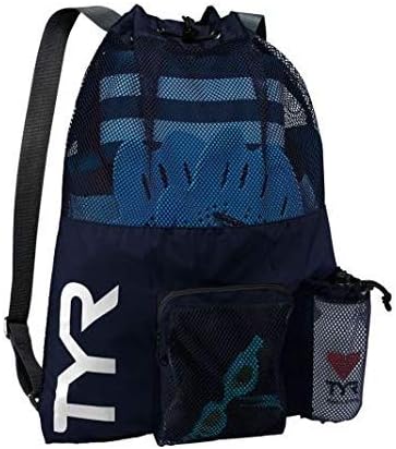 TYR Big Mesh Mummy Backpack for Swim, Gym and Workout Gear, Black, 40-Liter Capacity