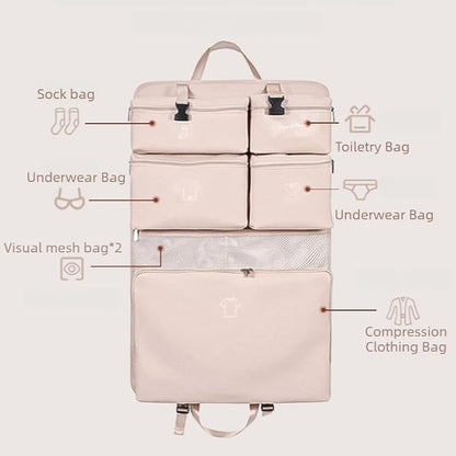 Travel 5-in-1 Packing Cube Set | Expandable Waterproof Luggage Organizer with Hanging Hook | Multi-Compartment Compression Bag for Clothes & Essentials (Khaki)