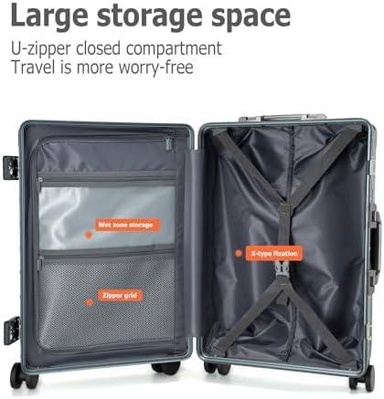 feilario 20in Aluminium Frame Zipperless PC Hard Shell Spinner Wheels Luggage, Built-In TSA lock Carry on Suitcase, with Cup Holder, USB Port, Phone Holder