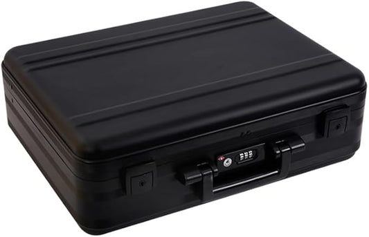 Hard-Sided Aluminum Briefcase, Black, Metal Case with TSA Lock, 18.1x13.8x6.1 Inch, Foam Interior for Camera, Equipment, Laptop