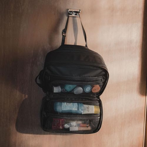 Gravel Hanging Toiletry Bag for Men and Women - Comes in 3 Sizes, Water-Resistant, Durable, Compact, Dopp Kit Travel Toiletry bag (Black, Max)