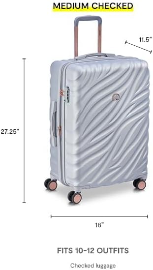 DELSEY PARIS Alexis Hardside 3-Piece Set, Expandable Luggage with 4 Spinner Wheels, Lightweight Suitcase, 21" Carry-On, 25" Checked Medium, 29" Checked Large, Silver/Rose Gold