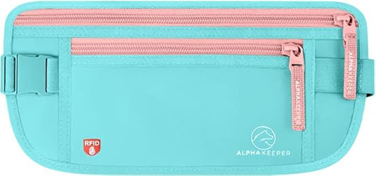 Alpha Keeper Hidden Travel Money Belt - RFID Blocking Waist Wallet & Passport Holder for Women and Men, Anti-Theft Slim Security Pouch