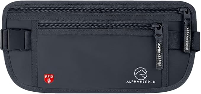 Alpha Keeper Hidden Travel Money Belt - RFID Blocking Waist Wallet & Passport Holder for Women and Men, Anti-Theft Slim Security Pouch