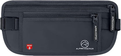 Alpha Keeper Hidden Travel Money Belt - RFID Blocking Waist Wallet & Passport Holder for Women and Men, Anti-Theft Slim Security Pouch