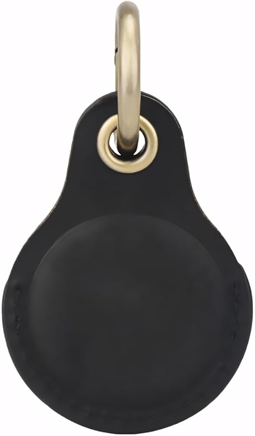 Genuine Leather AirTag Keychain Holder Compatible with Apple AirTags Keyring, Anti Lost Secure Key Ring Case for Pet Collar Luggage Suitcase Tracking Travel, Protective Air Tag Key Chain Cover, Black