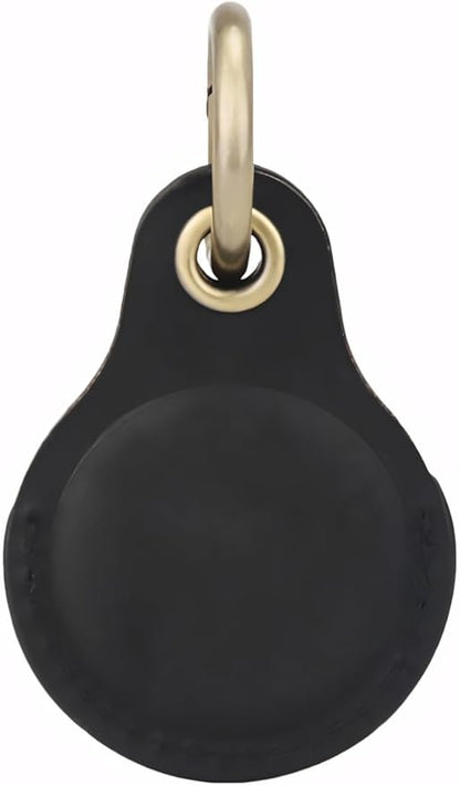 Genuine Leather AirTag Keychain Holder Compatible with Apple AirTags Keyring, Anti Lost Secure Key Ring Case for Pet Collar Luggage Suitcase Tracking Travel, Protective Air Tag Key Chain Cover, Black