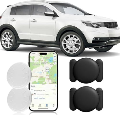 Tracker Device for Vehicles,GPS Car Tracker Works with Apple Find My(iOS Only),Anti-Lost Car Locator,Mini Hidden Car Tracker with Magnetic Case (2PCS White Tracker, Black Magnetic Case)