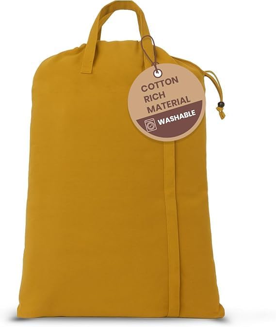 LFH Home Large Premium Cotton Canvas Laundry Bag with Drawstring and Handles Heavy Duty, Multi-Use, and Washable for Home, Travel, College or Storage 28x36 (Pack of 2)-Yellow