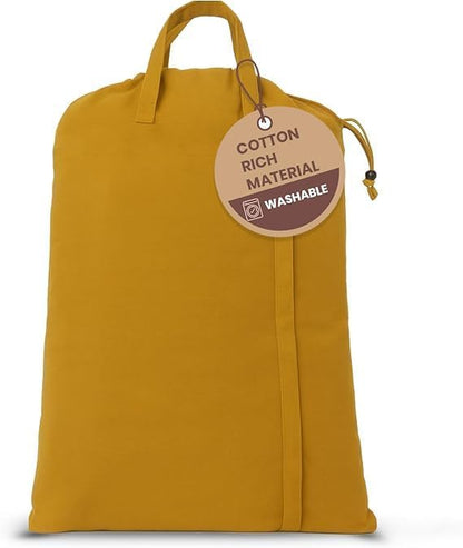LFH Home Large Premium Cotton Canvas Laundry Bag with Drawstring and Handles Heavy Duty, Multi-Use, and Washable for Home, Travel, College or Storage 28x36 (Pack of 2)-Yellow