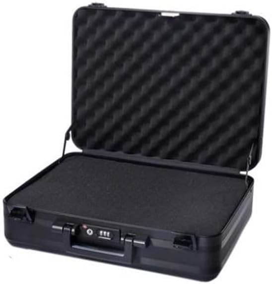 Hard-Sided Aluminum Briefcase, Black, Metal Case with TSA Lock, 18.1x13.8x6.1 Inch, Foam Interior for Camera, Equipment, Laptop