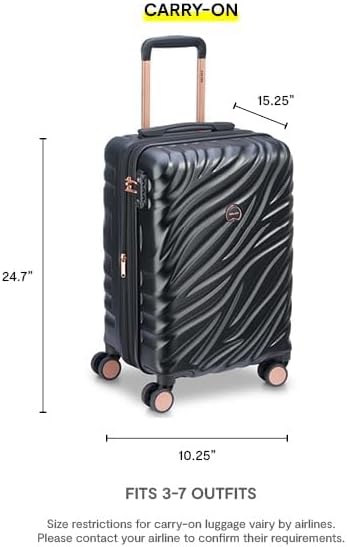 DELSEY PARIS Alexis Hardside 3-Piece Luggage Set, Expandable With 4 Spinner Wheels, Lightweight Suitcase, 21" Carry-On, 25" Checked Medium, 29" Checked Large, Black/Rose Gold