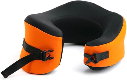 C CUSHION LAB Travel Pillow, Award-Winning Patented Ergonomic Design for Chin & Neck Support Memory Foam Neck Pillow, Compact Airplane Pillow for Traveling, Flight, Car (Dynamic Orange, Large)