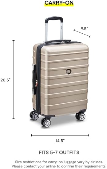 DELSEY PARIS Margot Hardside Luggage, Dual Wheel Spinners for Smooth Travel, Expandable with Spacious & Organizable compartments, Men and Women, Gold, Carry-On 20-Inch