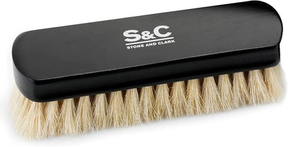 Premium Horsehair Shoe Polish Brush – Handcrafted Beechwood Shoe Brush for Shine and Buffing – Luxurious Shoe Shine Brush with Soft Horsehair Bristles (Black/White)