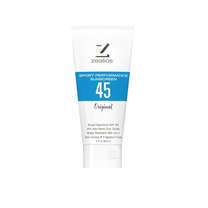 Zealios Sport Performance Original SPF 45 Hybrid Sunscreen 3 oz - Broad Spectrum, Water & Sweat Resistant (80 min) Non-Greasy, 8% Non-Nano Zinc Oxide Lotion for Swimming, Running & Cycling