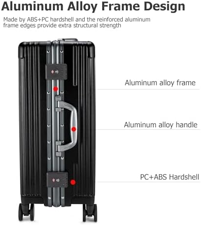 feilario 20in Aluminium Frame Zipperless PC Hard Shell Spinner Wheels Luggage, Built-In TSA lock Carry on Suitcase, with Cup Holder, USB Port, Phone Holder