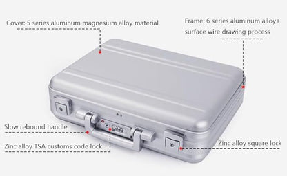 Large Aluminium Briefcase 18.1X13.8X6.1 Inch Combination TSA Lock Metal Attache Toolbox Cash Case 15.6 Inch Notebook Brief Case Toolkit with Foam Silver