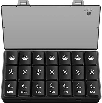 BUG HULL Weekly Pill Organizer 3X a Day, Daily 7 Day Pill Box 3 Times a Day, Travel Medicine Pill Organizer Pill Case Container for Vitamins, Supplements