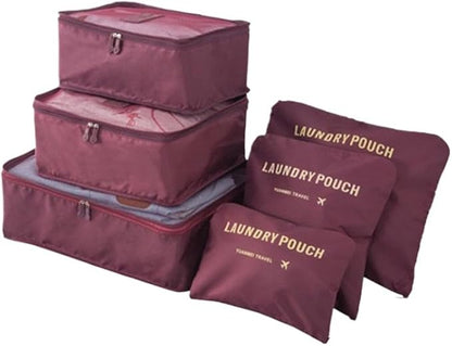 6-Piece Travel Packing Cubes Set - Luggage Organizer Bags with Mesh & Solid Pouches - Waterproof & Dustproof Storage for Clothes & Essentials (Burgundy red)