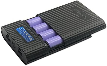 LIJIANI Battery Charger Case,Portable DIY Power Bank Box with LCD Display 2 USB Output,Micro and Type c Input, Smart Charger for 3.7v Li-ion Rechargeable Battery (Battery Not Included)