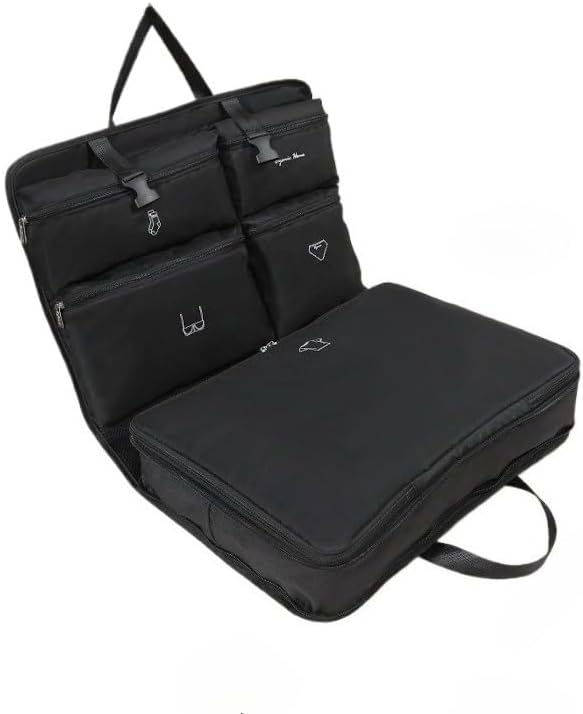 Travel 5-in-1 Packing Cube Set | Expandable Waterproof Luggage Organizer with Hanging Hook | Multi-Compartment Compression Bag for Clothes & Essentials (Black)