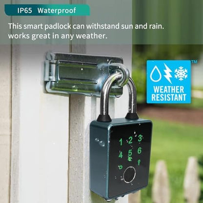 Fingerprint Padlock, Smart Padlock with Keyless Biometric, APP Control & Key Backup, Outdoor Heavy Duty Locker Lock for Gym Locker, Door, Luggage, Suitcase, Backpack