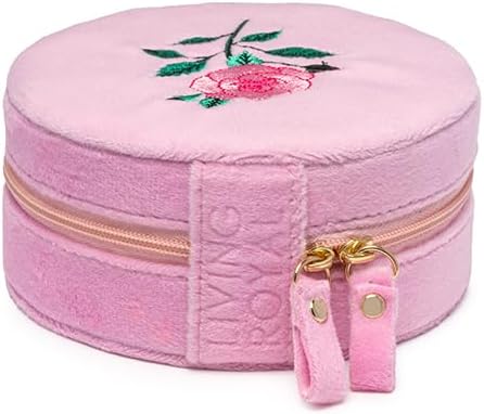 Living Royal Jewelry Travel Case – Portable Box with Mirror and Zipper for Rings, Necklaces, Earrings, Bracelets (Rose)