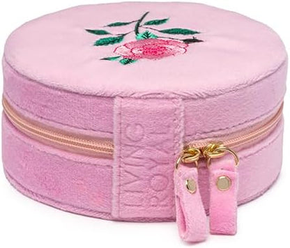 Living Royal Jewelry Travel Case – Portable Box with Mirror and Zipper for Rings, Necklaces, Earrings, Bracelets (Rose)
