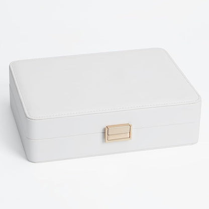 Secure Jewelry Organizer Box with Lock Compact Single Layer Storage for Travel & Home Holds Rings, Earrings, Pendants White