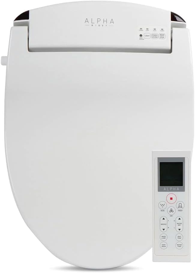 ALPHA BIDET JX2 Elongated Bidet Toilet Seat, White, Endless Warm Water, *NEW* Bowl Mist, LED Light, Quiet Operation, Wireless Remote, Stainless Steel Nozzle, Sittable Lid, 3 Year Warranty