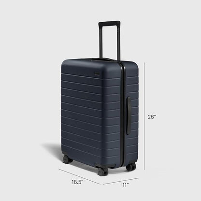Away Medium Checked Luggage, Lightweight Hard Shell Suitcase with Spinner Wheels, Durable Rolling Luggage, TSA Lock, 26 Inch, Navy Blue
