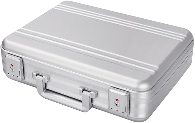 Small Metal Briefcase 16.5X12.6X4.5 Inch TSA Combination Lock Silver Aluminum Toolbox Cash Case 14 Inch Notebook Briefcase with Sponge