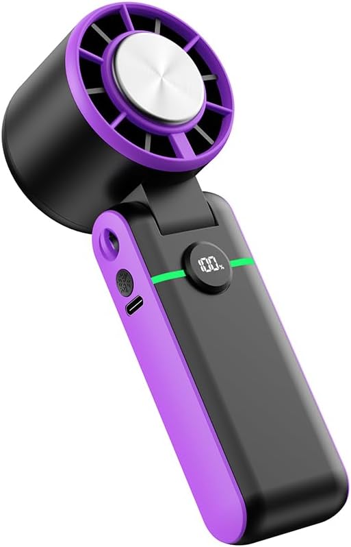 Handheld Portable Fan, Ice Cooling Fan, High Speed, Rechargeable, 5000mAh, 18H Max, LED Display, 5-Speed, 90° Foldable, 3-IN-1 Portable Hand/Desk/Neck Fan for Travel, Gift(Purple & Black)