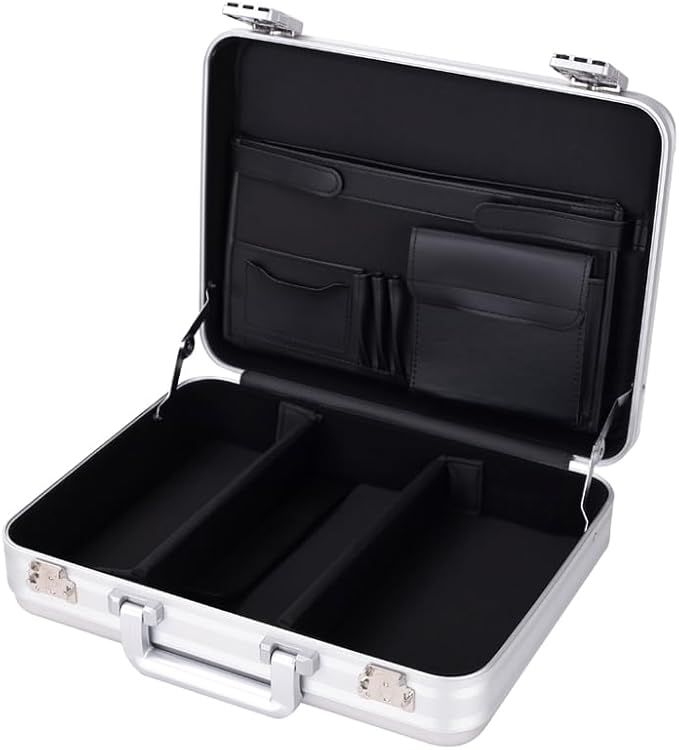 Small Metal Briefcase 16.5X12.6X4.5 Inch TSA Combination Lock Silver Aluminum Toolbox Cash Case 14 Inch Notebook Briefcase with Sponge