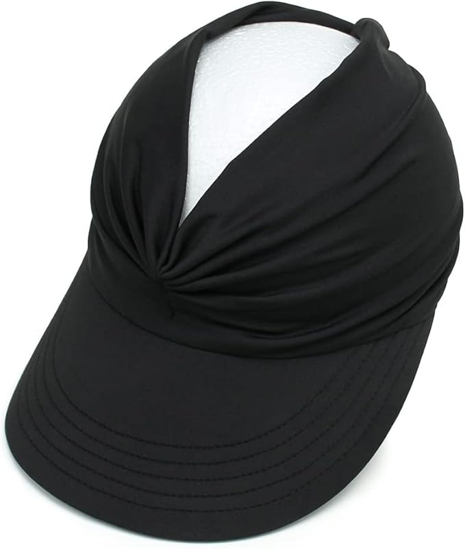 Sun Hat Women Sun Beach Visor Cap UV Protection with Wide Brim for Sports Beach Golf Hiking (Black)