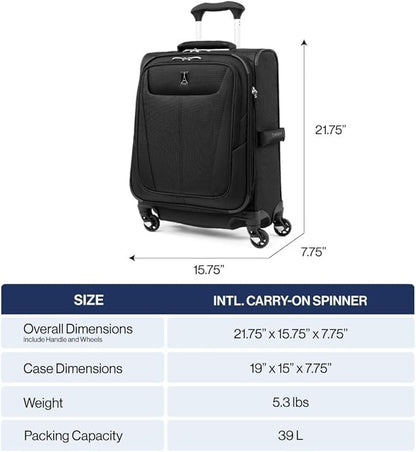 Travelpro Maxlite 5 Softside Expandable Luggage with 4 Spinner Wheels, Lightweight Suitcase, Men and Women, International, Slate Green, Carry-on 19-Inch