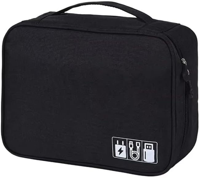 Portable travel cable storage bag digital electronic organizer case Storage Bag Waterproof Digital Electronic Organizer Pack Of 1 (Black, 1Layer(24.5x10x18cm))
