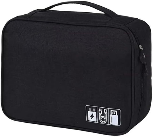 Portable travel cable storage bag digital electronic organizer case Storage Bag Waterproof Digital Electronic Organizer Pack Of 1 (Black, 1Layer(24.5x10x18cm))