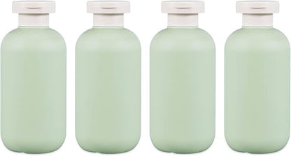 ASEVAT 6.7oz 4Pcs Green Plastic Refillable Travel Shampoo and Conditioner Bottles Plastic Refillable Travel Shampoo Bottles with Flip Cap Shampoo and Conditioner Dispenser