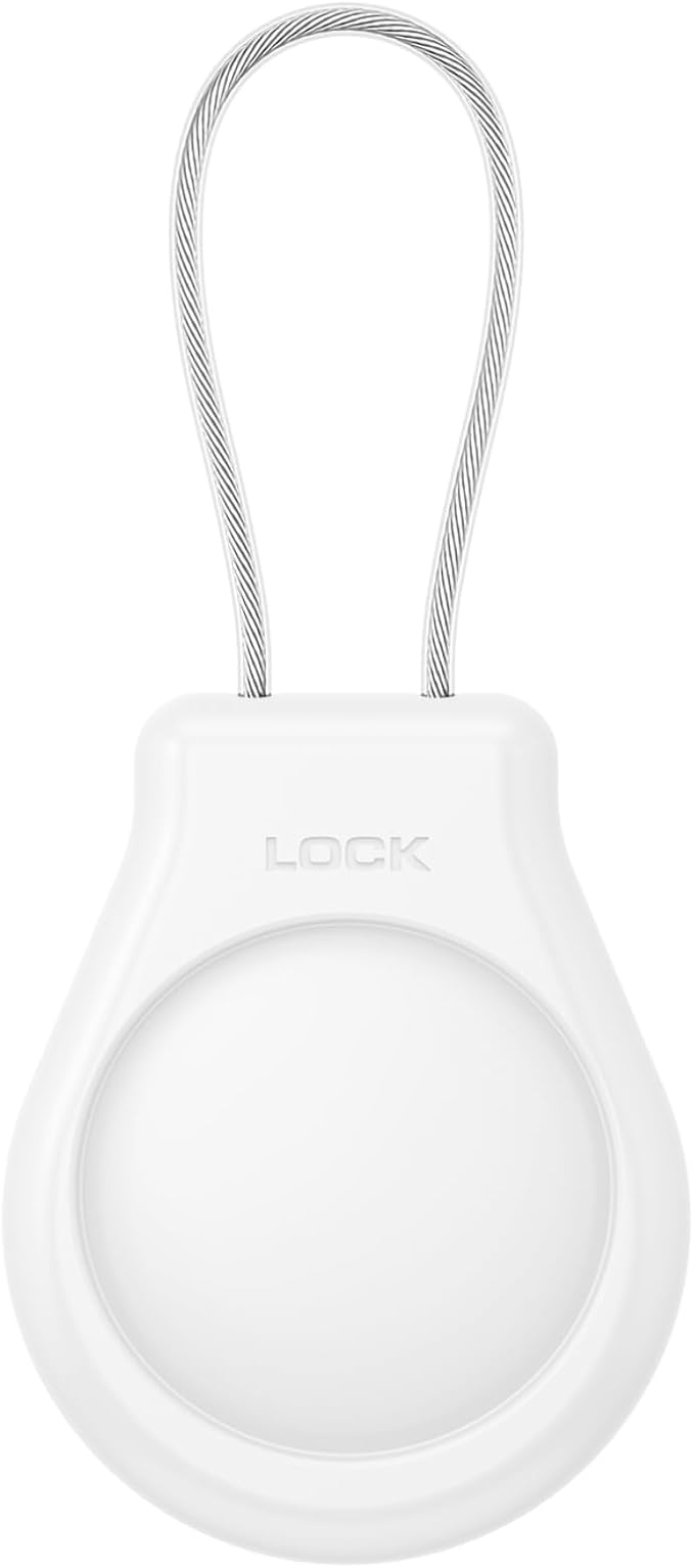 AirTag Holder with Wire Cable Compatible with Apple AirTags, Ultra Durable Anti-Lost Protective Lock Case for Luggage, Key, Backpack (White)