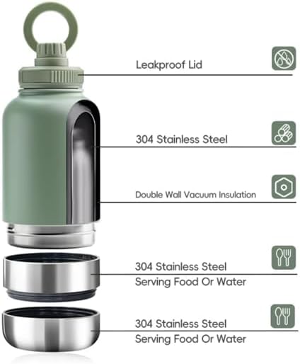 OSC Insulated Water Bottle with Detachable Travel Bowls for Pets & Humans - Leak-Proof 32oz Water Bottle for Dog Walking, Hiking, Camping, Gym & Outdoor Adventures (Vanilla, 32oz)