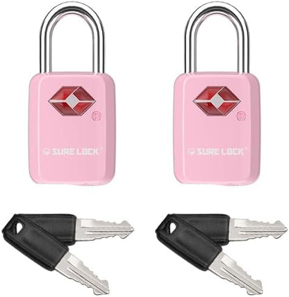 Sure Lock TSA Approved Luggage Locks Mini Size Lock with Keys for Travel, Zinc Alloy Body with Steel Shackle, Key Alike, Key Alike in The Same Package