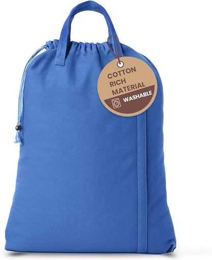 LFH Home Large Premium Cotton Canvas Laundry Bag with Drawstring and Handles Heavy Duty, Multi-Use, and Washable for Home, Travel, College or Storage 20x30 (Pack of 2)-Sky Blue