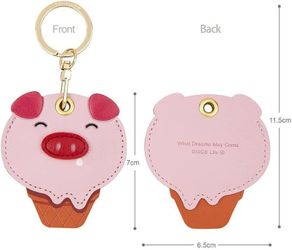MC Fashion PU Leather Keychain Holder Case Compatible with AirTag, Cute Animal Cone GPS Tracker Case Charm Key Ring (Piggy Cone)