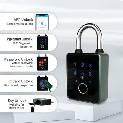Fingerprint Padlock, Smart Padlock with Keyless Biometric, APP Control & Key Backup, Outdoor Heavy Duty Locker Lock for Gym Locker, Door, Luggage, Suitcase, Backpack